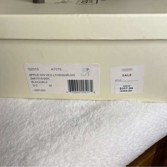 Coach Apple Vin Veg Boots Heels Leather Shearling Cuff High New Black Size 9 - Picture 9 of 16